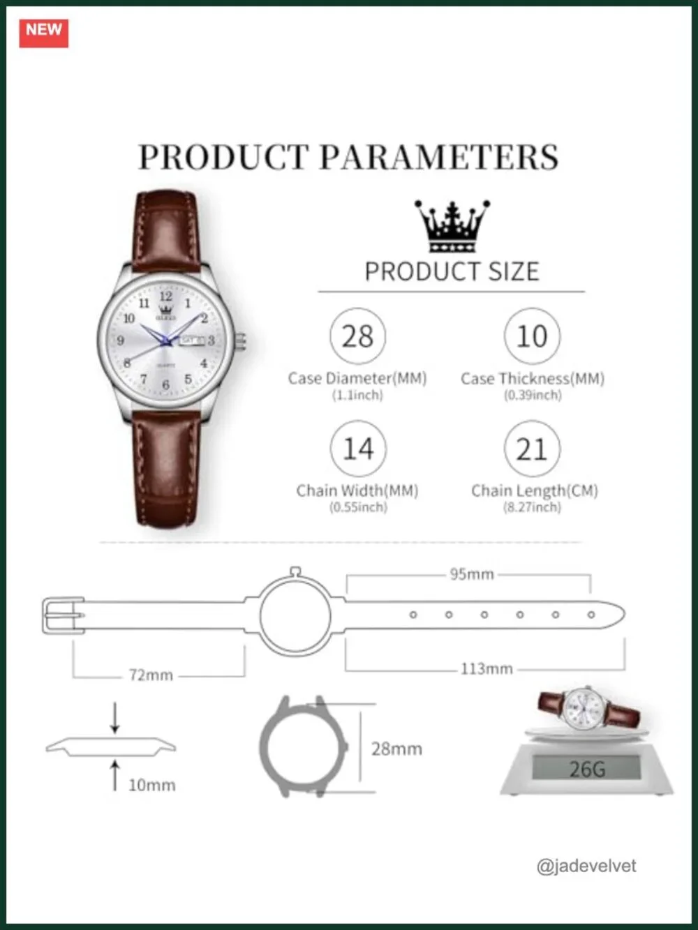 Women's Classic Round Dress Watch Leather Strap Analog Quartz Water Resistant